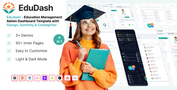 Edudash – Education Management Admin Dashboard Template (Django, Symfony, CodeIgniter, Aps .net cor)
