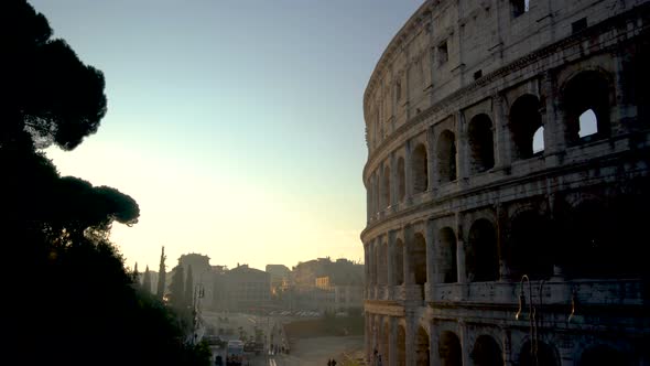 Rome Colosseum and Crowded Street of Rome  Italy