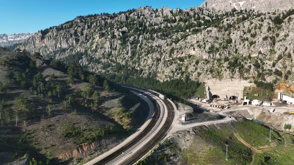 The road is high in the mountains aerial view 4 K Turkey