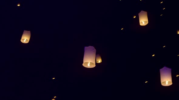 Sky Lanterns Fly Into The Night Sky