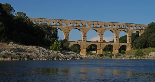 The Roman Bridge Pont du Gard and the Gardon River,Resmoulins, Gard, Occitanie,France