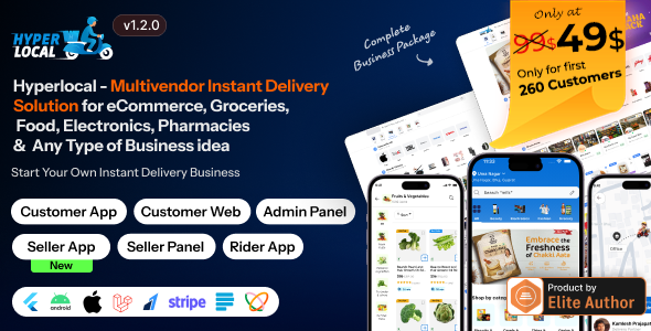 Hyperlocal - Multivendor eCommerce, Grocery, Food, Pharmacy Flutter Delivery app - Admin & Website