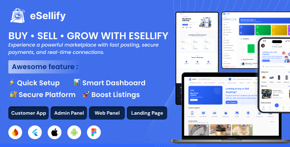 eSellify Buy & Sell Marketplace Flutter App with Admin Panel | Classified Ads App like OLX, Quikr