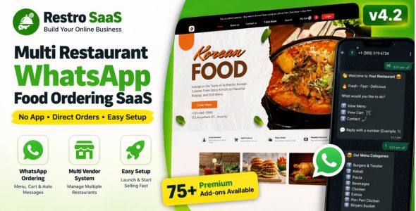 Restro SaaS - Multi Restaurant Online WhatsApp Food Ordering  System