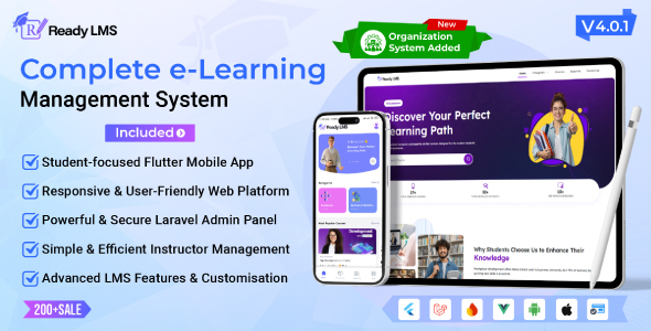 Ready LMS - Complete Learning  Management System Websites, Mobile app with Admin panel