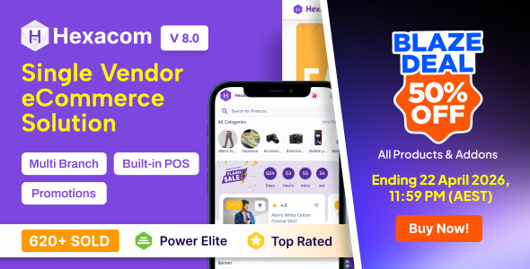 Hexacom single vendor eCommerce App with Website, Admin Panel and Delivery boy app