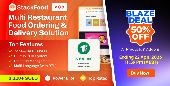 StackFood Multi Restaurant - Food Delivery App with Laravel Admin and Restaurant Panel