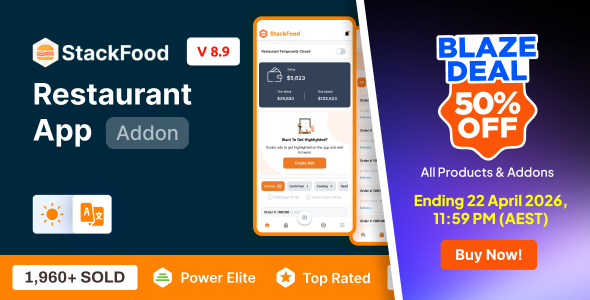 StackFood Multi Restaurant - Food Ordering Restaurant App