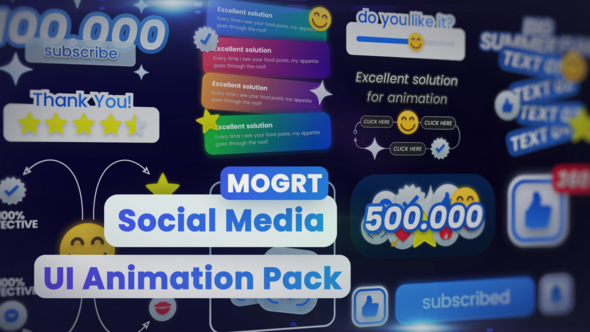 Social Media UI Animation Pack MOGRT– Likes, Subscribes, Comments, Ratings, Emojis, Notifications