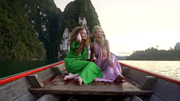 Lady Models Riding the Canoe Cheow Lan Lake