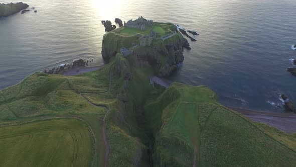 Great aerial view of the Dunnottar Castle