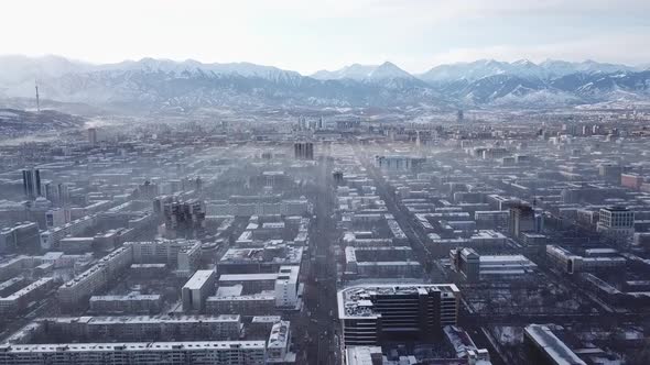 Shooting From a Drone Over the Big City of Almaty