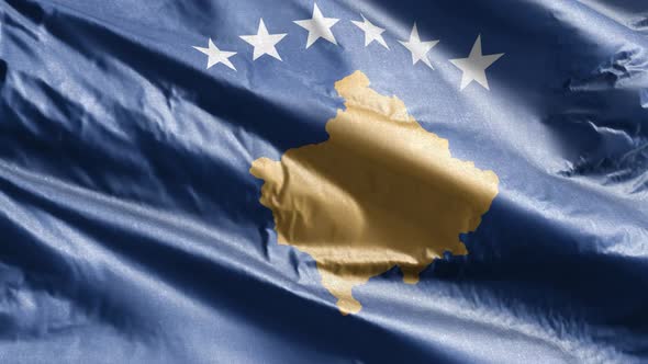 Kosovo textile flag waving on the wind. 10 seconds loop.