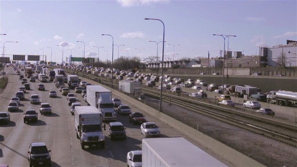 Morning Highway Traffic Commute in City of Chicago