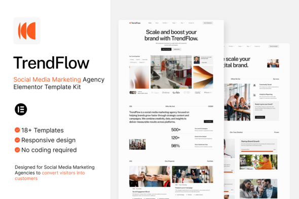 TrendFlow - Social Media Marketing Agency Elementor Template Kit