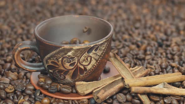 Coffee Beans Poured Into A Cup