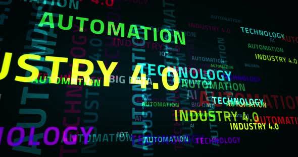 Industry 4.0 technology and automation text loop abstract concept