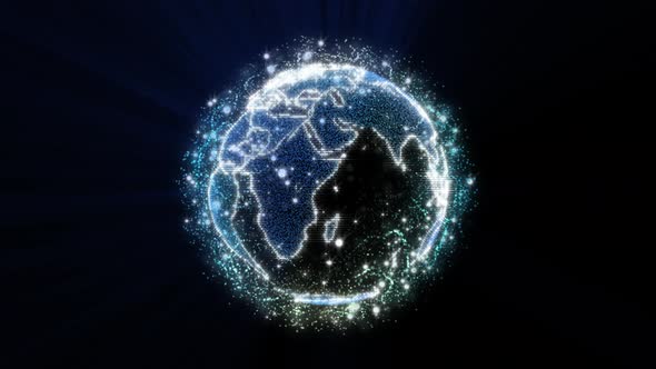 Futuristic Blue Shinny Spinning Earth Holographic News Screensaver Motion.