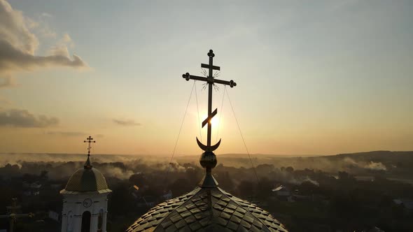 Aerial Shot Village Mezhyrich. Holy Trinity Monastery Of The Upc. Ukraine