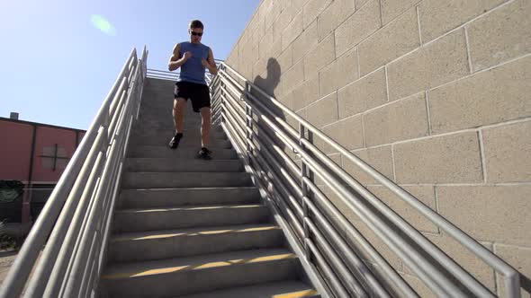 A man running stairs.