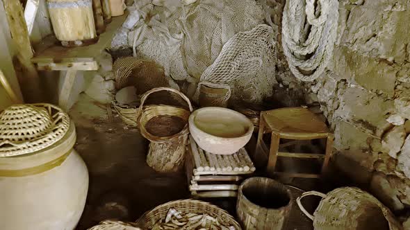 Rural lifestyle antique utensil in one of Mangiapane village house at Custonaci village in Sicily, I