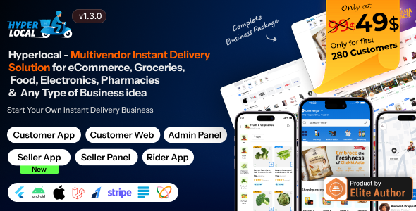 Hyperlocal - Multivendor eCommerce, Grocery, Food, Pharmacy Flutter Delivery app - Admin & Website
