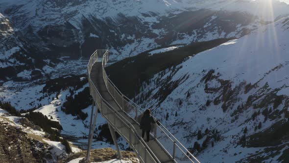 Aerial view of a woman at viewpoint, Bern, Switzerland.