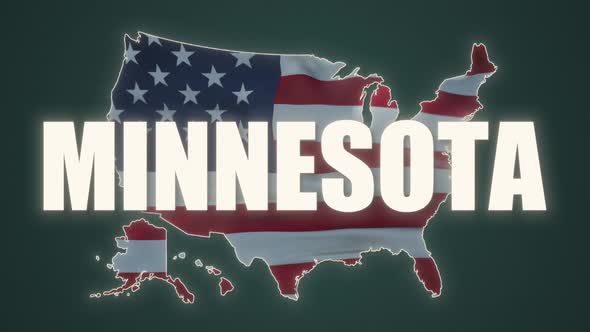 Minnesota State Text with USA Map Flag Video Waving in Wind