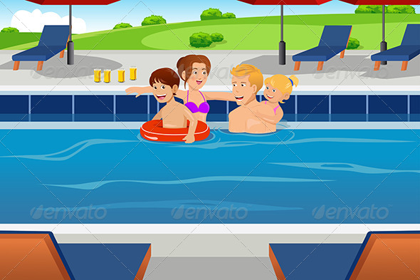 Family Having Fun in a Swimming Pool