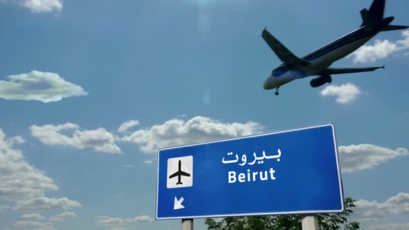 Airplane landing at Beirut Lebanon airport