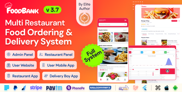 FoodBank Multi Restaurant - Food Delivery App | Restaurant App with Admin & Restaurant Panel