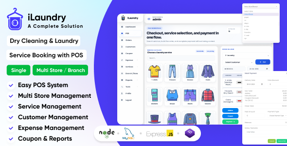 iLaundry - Laundry Booking, Dry Cleaning & POS Node.js Script (Single/Multi Branch)