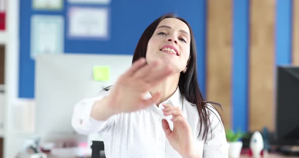 Young Woman Waving Hands in Protest and Rejection Closeup