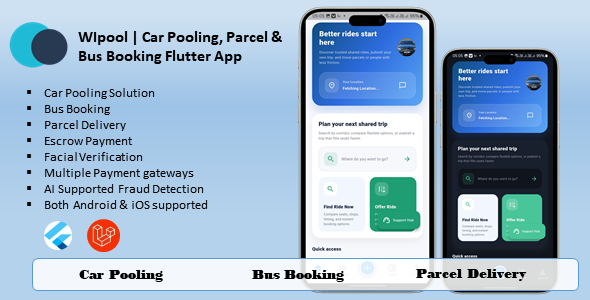 WIpool | Car Pooling, and Bus Booking Flutter App