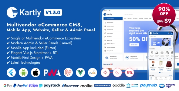 Kartly - Multivendor eCommerce CMS, Mobile App, Website, Seller and Admin Panel