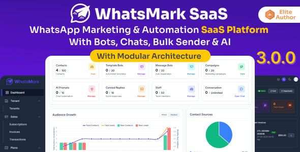 WhatsMark SaaS - WhatsApp Marketing & Automation SaaS Platform with Bots, Chats, Bulk Sender & AI