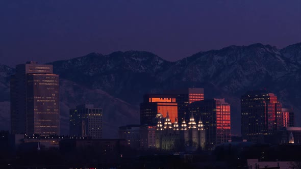 Night Falls over Salt Lake City Skyline