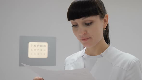 Optometrist and eye examination table