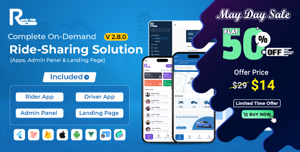 ReadyRide – Complete Ride Sharing Rider & Driver Mobile Apps with Web Admin Panel  | RiderShare App