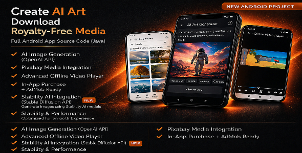 AI Art Generator & Stock Media Downloader – Android App (Java)