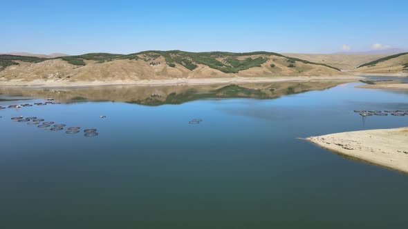 lake landscape and fishing cage