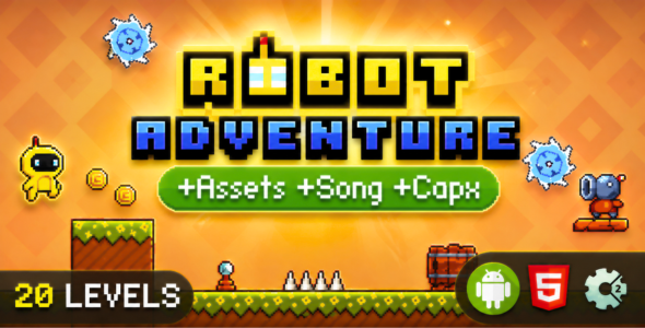 Construct 2 Game | Robot Adventure – HTML5 Platformer Game (Easy Reskin | Mobile Ready)
