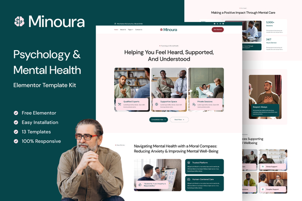 Minoura - Psychology & Mental Health Elementor Template Kit