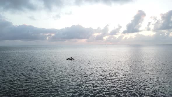 Aerial View of a Boat in the Ocean Near the Coast of Zanzibar Tanzania