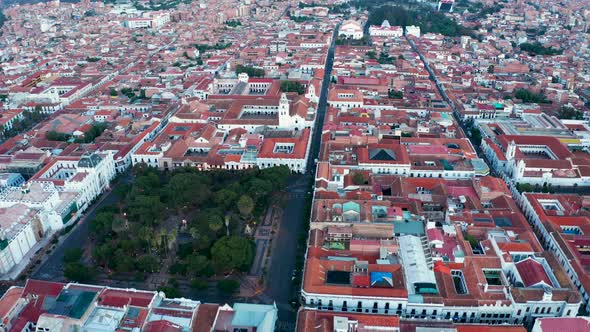 Aerial View of Old Streets of the Colonial City Sucre Bolivia