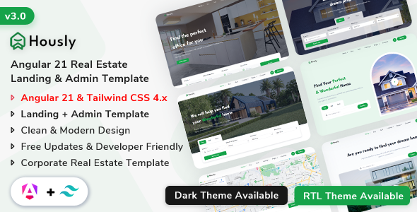 Hously - Angular 21 Real Estate Landing & Admin Dashboard Template