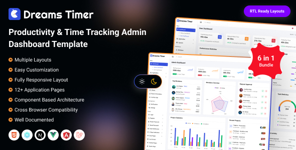 Dreams Timer - Productivity and Time Tracking Admin Dashboard Template