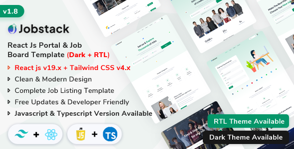 Jobstack - React Js Job Portal & Job Board Template (Javascript + Typescript)