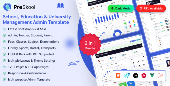 PreSkool - School, College, Education ERP and LMS Admin Dashboatd Template