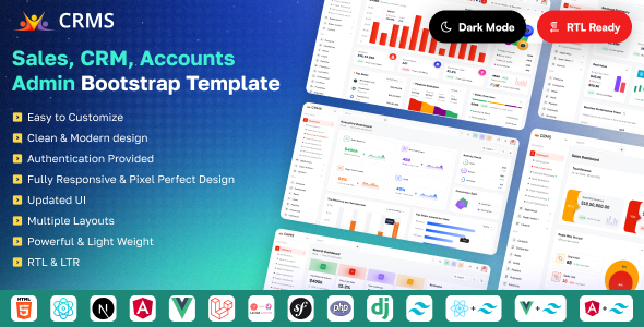 CRMS - Sales, CRM, Accounts Admin Bootstrap Template (HTML + Laravel + Vue + React + Angular)